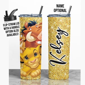 Personalized Lion King Tumbler: Insulated Stainless Steel Cup with Choice of Slide Lid or Flip Straw