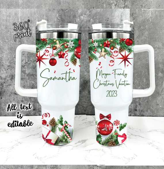 Christmas pattern 40 oz mug with handle lid straw drinkware