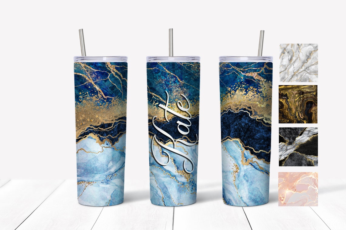 Marble Tumbler Personalized Marble Tumbler With Metal Straw Etsy