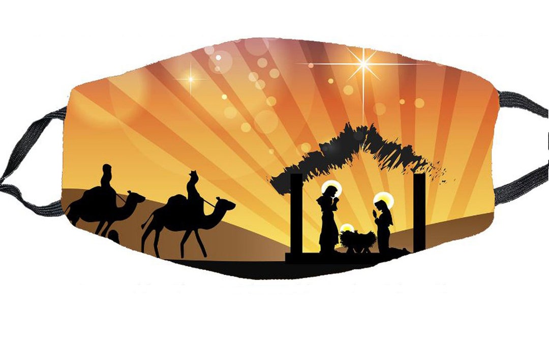 Nativity Mask With Free Filter, Washable Masks for Church, Faith Mask, Nativity Scene Mask