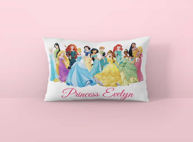 Princess Pillow for Girls Room, Personalized Disney Princess Pillowcase