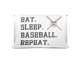 Baseball Pillowcase with custom Name and Number, Baseball pillow, Eat Sleep Baseball Repeat Pillowcase