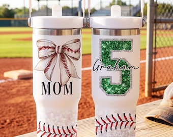 Custom Baseball Mom Tumbler with Name and Number, Personalized 30oz Water Bottle, Team Colors Sport Mom Gift, Iceflow Style Insulated Cup