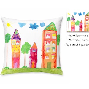 Child Artwork Pillow | Kids Drawing Keepsake | Personalized Art Memory Pillowcase | Art Gift for Parents & Grandparents