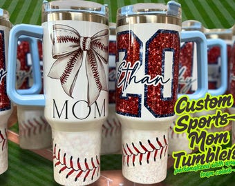 Baseball Mom Tumbler: Custom Name & Number 40oz Mug | Baseball Gift