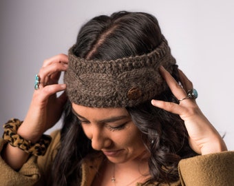 Cable Knit Ear Warmer Headband with fleece lining