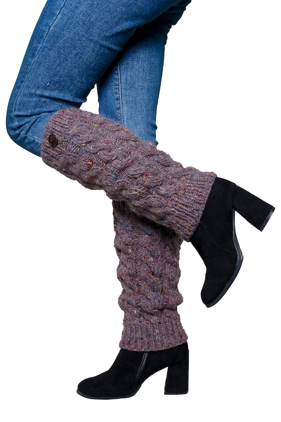 Hand Knitted Recycled Wool Leg Warmers: Rosé Cable Knit