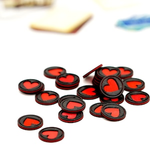 Premium Heart Tokens - Set of 40 | Board game tokens | generic health token | Board game accessory |