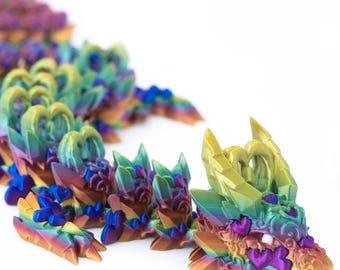 Heart Dragon | 3D Printed Articulating Dragon with heart designs and hinged tail heart | poseable as home decor or desk fidget