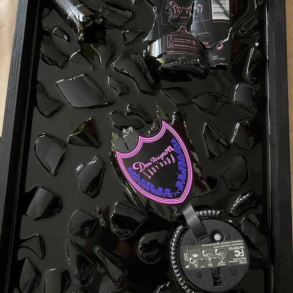 Broken bottle Dom Perignon x Lady Gaga epoxyresin painting Art frame deko