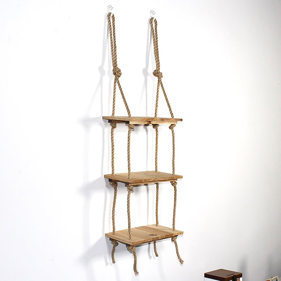 Multilevel Wall Shelf Rope Shelves Floating Shelves Etsy