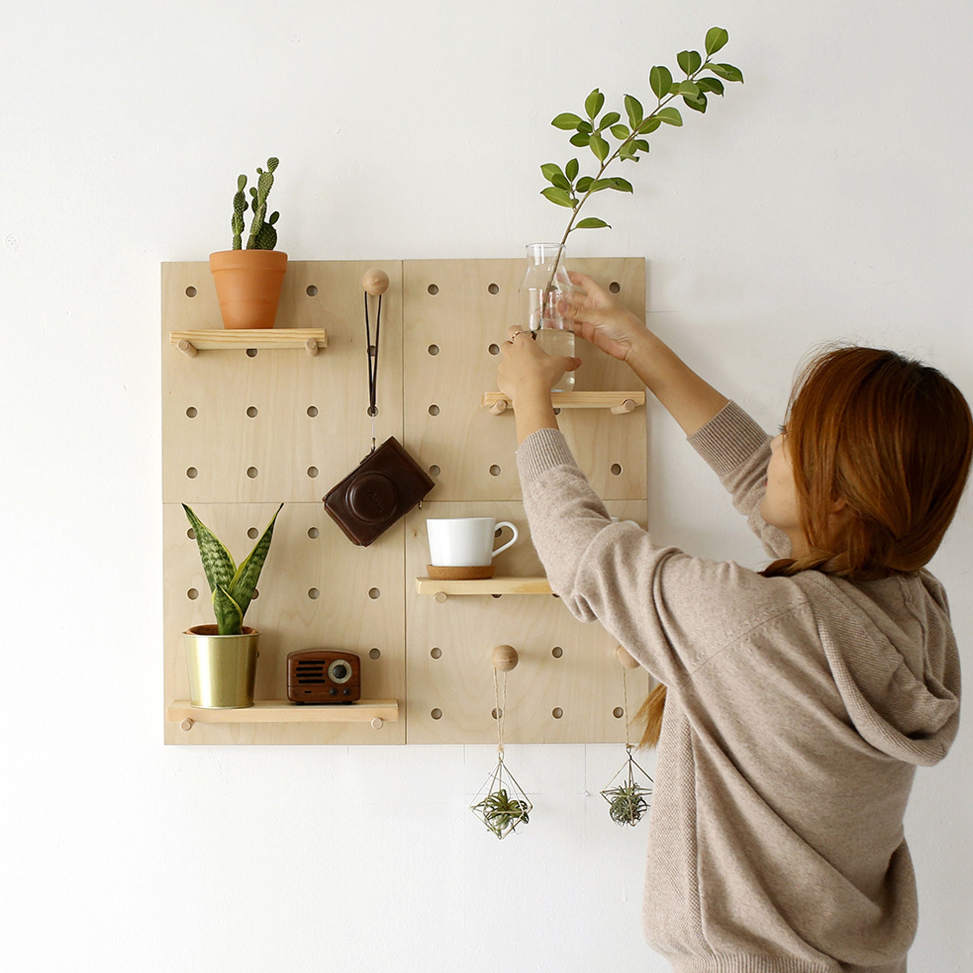 Handmade Wood Solid Pegboard Shelf Wood Wall Shelf Peg Board Etsy