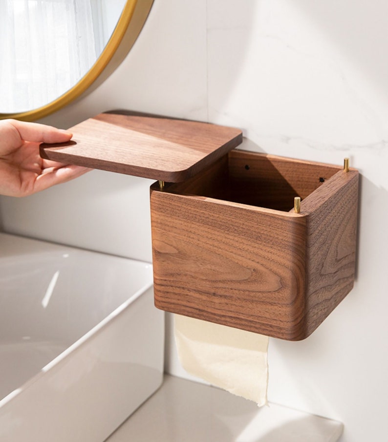 Solid Wood Toilet Tissue Box Toilet Roll Box Waterproof Etsy