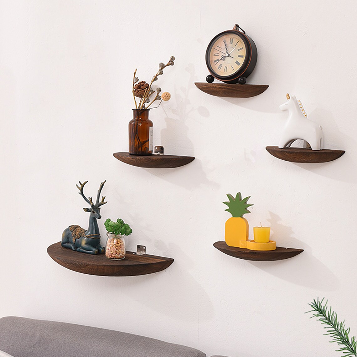Round Plants Shelves Small Floating Wall Shelves Semicircle Etsy