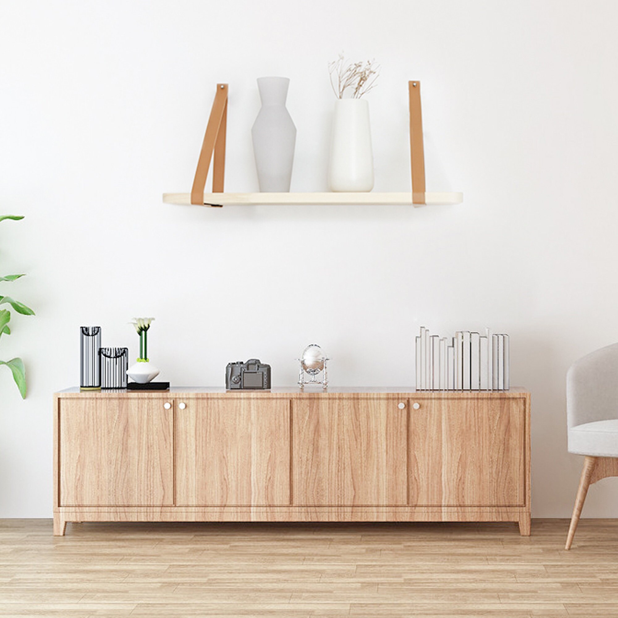 Leather Strap Shelf Natural Wood Shelf Leather Strap Etsy