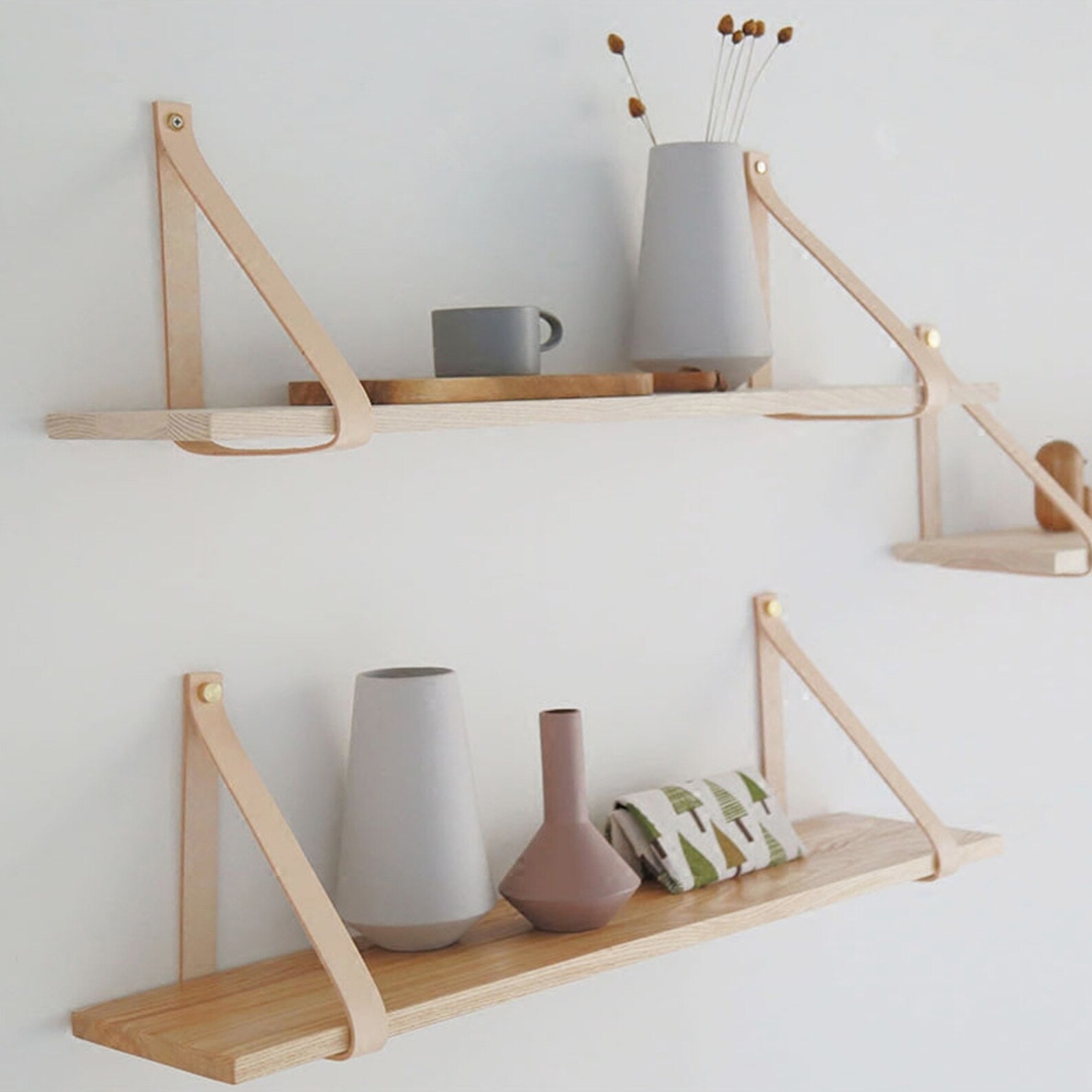 Leather Strap Shelf Natural Wood Shelf Leather Strap Etsy