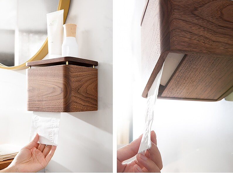 Solid Wood Toilet Tissue Box Toilet Roll Box Waterproof Etsy