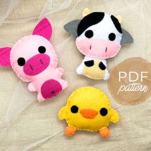PDF Pattern Farm Animals Bundle Handmade Felt Doll SVG Sewing Pattern Digital Download