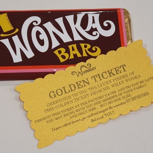 Willy Wonka Wrapper Golden Ticket With Or Without Chocolate Optional Personalisation Of The Ticket Wedding Birthday Party Theatre Easter image 2