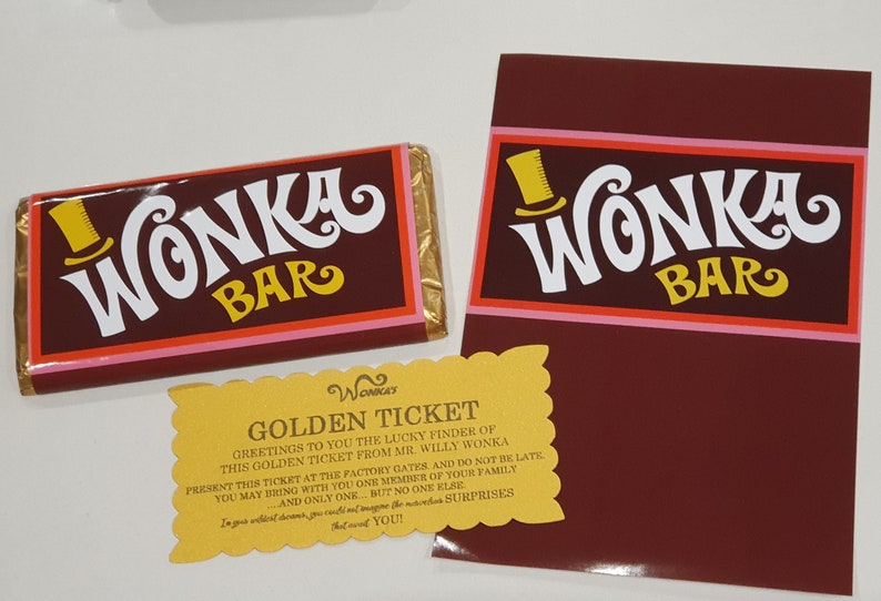 Willy Wonka Wrapper Golden Ticket With Or Without Chocolate Optional Personalisation Of The Ticket Wedding Birthday Party Theatre Easter image 3