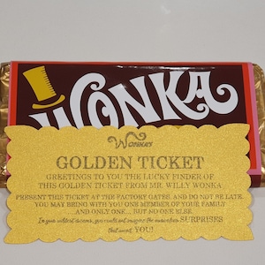 Willy Wonka Wrapper Golden Ticket With Or Without Chocolate Optional Personalisation Of The Ticket Wedding Birthday Party Theatre Easter image 5