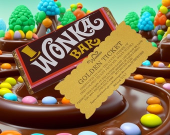 Willy Wonka Wrapper & Golden Ticket! With Or Without Chocolate Optional Personalisation Of The Ticket Wedding Birthday Party Theatre Easter