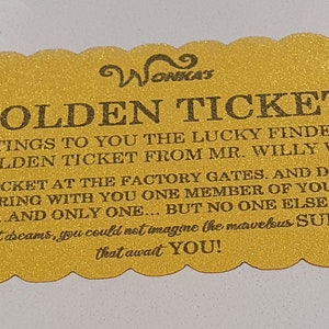 Willy Wonka Wrapper Golden Ticket With Or Without Chocolate Optional Personalisation Of The Ticket Wedding Birthday Party Theatre Easter image 4