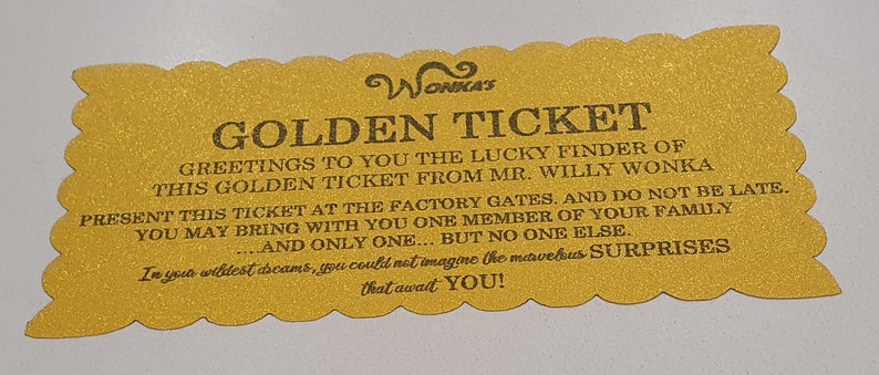 Willy Wonka Wrapper Golden Ticket With Or Without Chocolate Optional Personalisation Of The Ticket Wedding Birthday Party Theatre Easter image 4