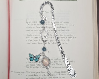 Cute bookmark, custom bookmark, metal bookmark, bookmark, marque-pages, miroir enchanté, papillon, apatite bleue, fait main, handmade, gift.