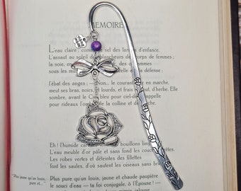 Cute bookmark, custom bookmark, metal bookmark, bookmark, bookmarks, pink, ribbon, purple jasper beads, handmade, handmade, gift.