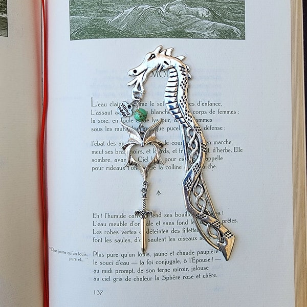 Cute bookmark, custom bookmark, metal bookmark, dragon bookmark, bookmark, marque-pages, dragon, sword dragon, fantasy bookmark, handmade.