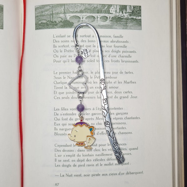 Cute bookmark, custom bookmark, metal bookmark, bookmark, marque-pages, théière, princesse, améthyste, bijou, fait main, handmade, gift.