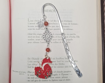 cute bookmark, custom bookmark, metal bookmark, bookmark, bookmarks, fox, fox, red agate, jewel, handmade, handmade, gift, gift.