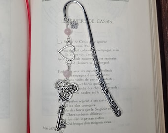 cute bookmark, custom bookmark, metal bookmark, bookmark, bookmark, key, key, rose quartz, jewel, handmade, handmade, gift, gift.