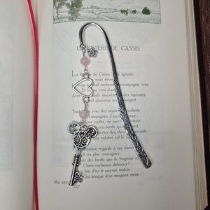 cute bookmark, custom bookmark, metal bookmark, bookmark, bookmark, key, key, rose quartz, jewel, handmade, handmade, gift, gift.