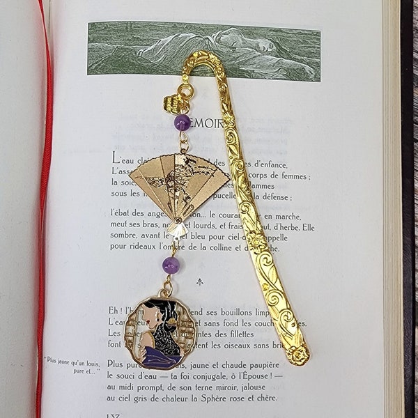 Cute bookmark, custom bookmark, personalized bookmark, metal bookmark, bookmark, marque-pages, geisha, maiko, japan, japon, handmade, gift