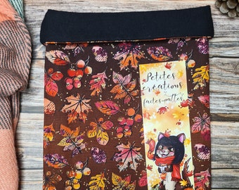 Booksleeve, pochette livre, book pouch, Automne flamboyant,autumn, autumn leaves, fall, couture, fait main, handmade, gift, cadeau fait main