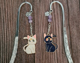 Cute bookmark, custom bookmark, metal bookmark, bookmark, bookmarks, cats, cat, manga, amethyst, jewelry, handmade, gift.