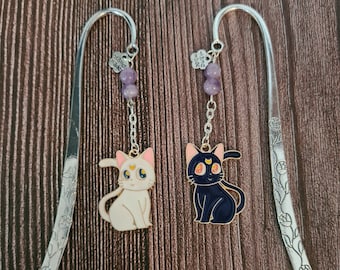 Lindo marcapáginas, marcapáginas personalizado, marcapáginas de metal, marcapáginas, marcapáginas, gatos, gato, manga, amatista, joya, hecho a mano, hecho a mano, regalo.