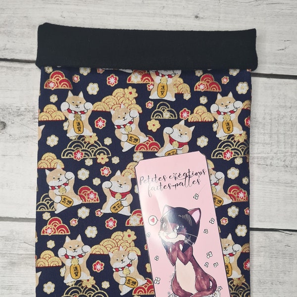 Booksleeve, pochette livre, book pouch, kawaii fabric, shiba inu, dog, chien, japan fabric, couture, fait main, handmade, gift, cadeau.