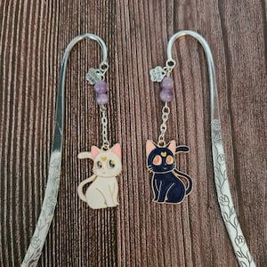 Cute bookmark, custom bookmark, metal bookmark, bookmark, bookmarks, cats, cat, manga, amethyst, jewel, handmade, handmade, gift.