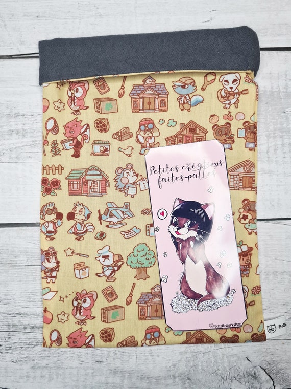 Booksleeve, pochette livre, book pouch, kawaii fabric, kawaii pet, animal, forêt, manga, couture, fait main, handmade, gift, cadeau.