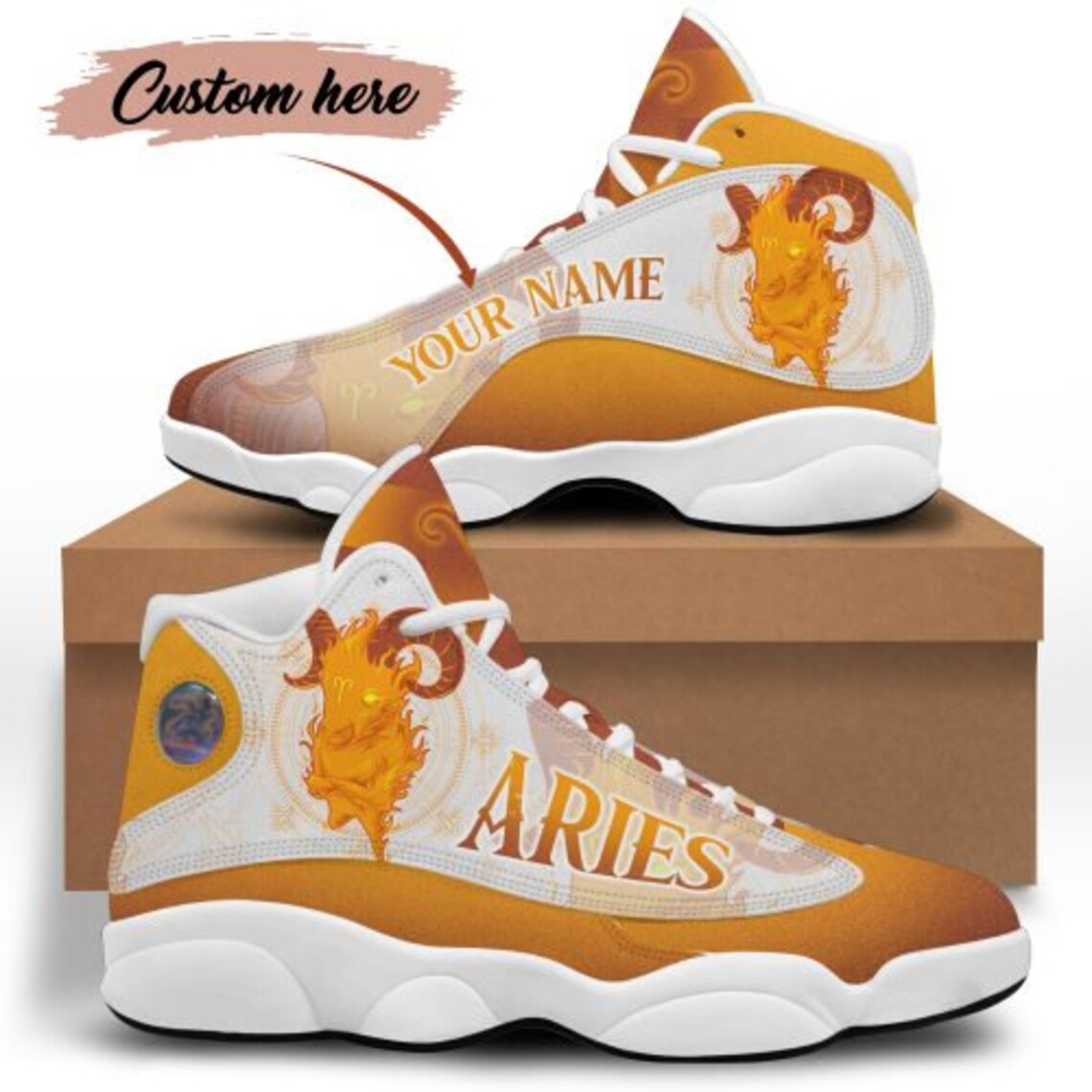 Zodiac Sign Aries Personalized High Top Men Women Sneakers, Yellow