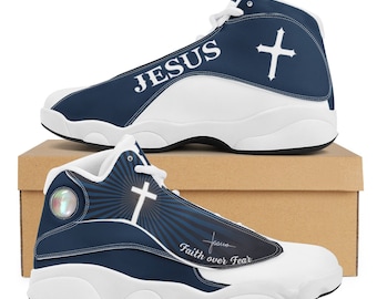faith over fear jesus high top sneakers, handmade shoes, custom sneakers, basketball sneakers, men shoes, women shoes, running shoes