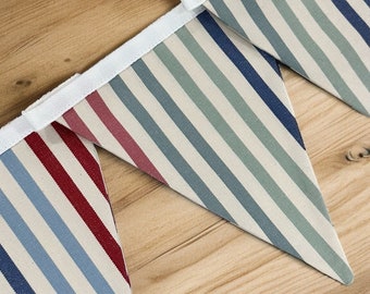 Multi coloured stripe multi colour fabric flag bunting | boys bedroom | 100% cotton | red blue green stripe