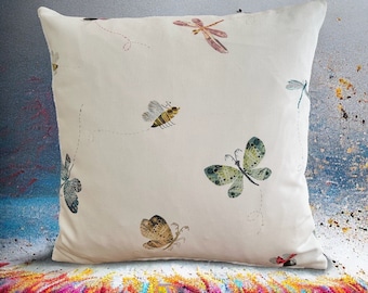 Buzzing around | Butterfly cushion cover | Ladybird | Insects  children’s bedroom animals cushion cover | blue back