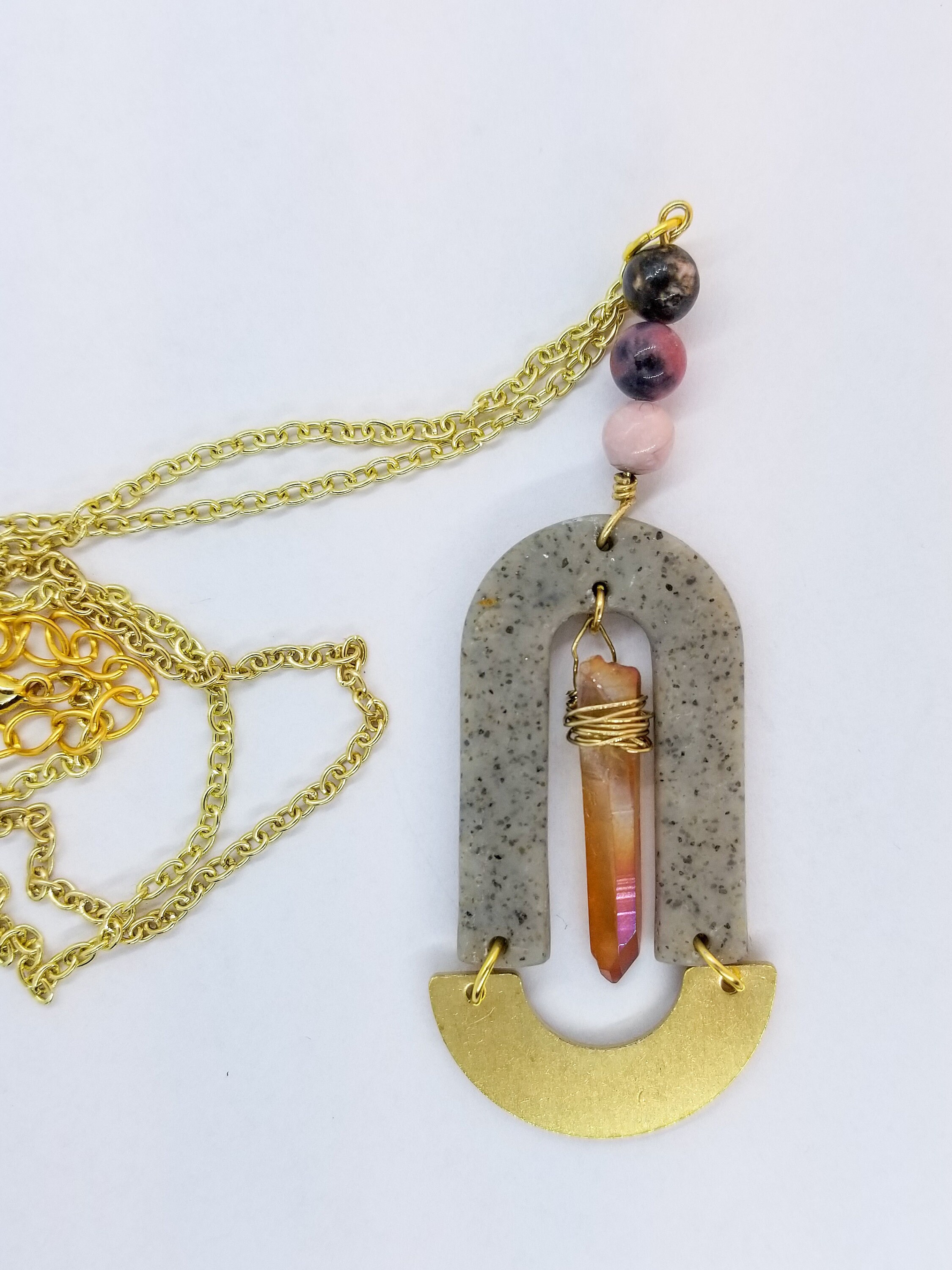 Clay and Crystal Necklace 12k Real Gold 