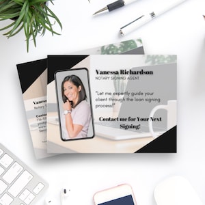 Moderne bearbeitbare Notar-Postkartenvorlage für Marketing, professioneller Kreditunterzeichnungsagent druckbare Postkarte,