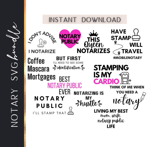 Notary PNG Bundle, Notary Marketing, Notary Tshirt Designs, Cute Notary Sayings, Notary cut files for Cricut