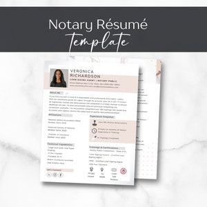 Notary Resume Template, Loan Signing Agent Marketing Letter, Notary Resume Canva Template